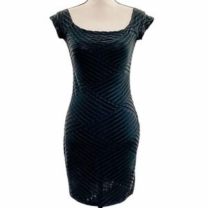 BRAT Star Solid Black Jacquard Textured Short Sleeve Mini Bodycon Dress